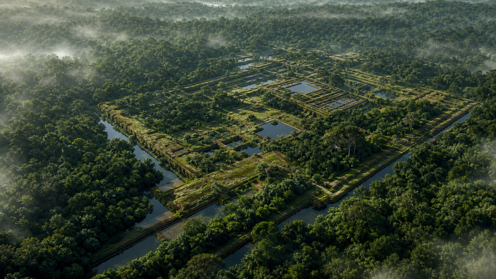 Carte archéologique reliant temples digues voies et bassins de Mahendraparvata