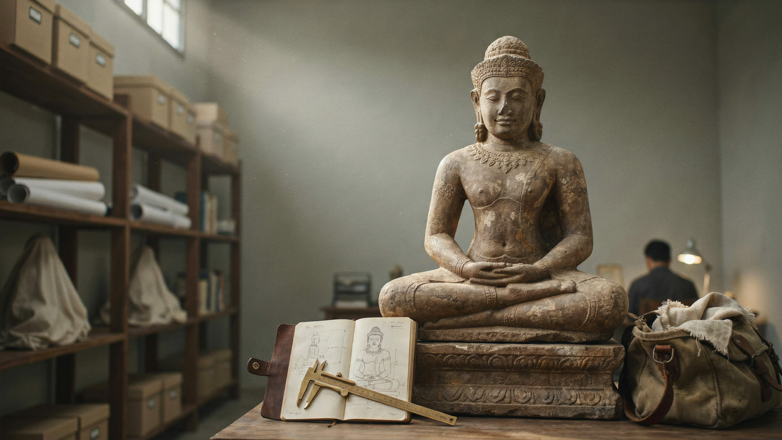 Documents archéologiques comparés au socle d'une sculpture khmère